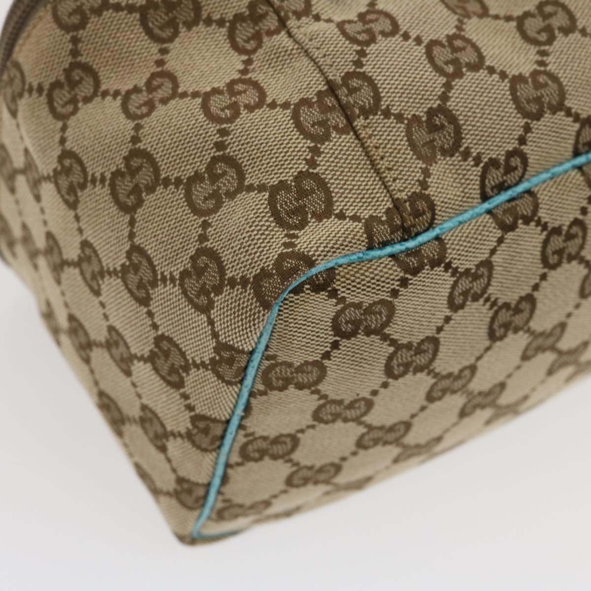 GUCCI GG Canvas Hand Bag Turquoise Blue Brown Auth ki1827