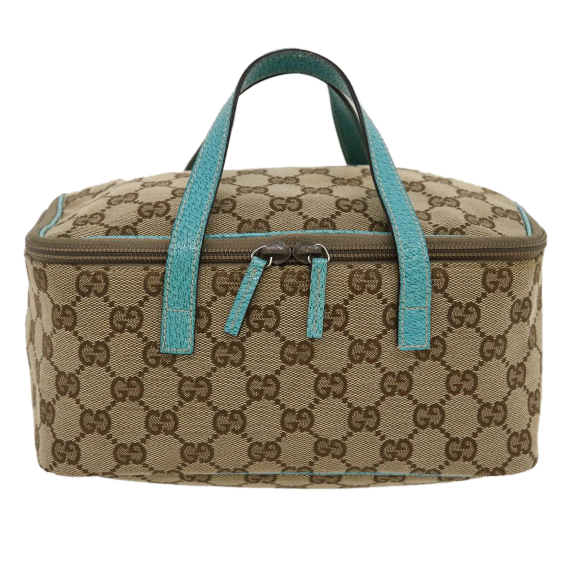 GUCCI GG Canvas Hand Bag Turquoise Blue Brown Auth ki1827