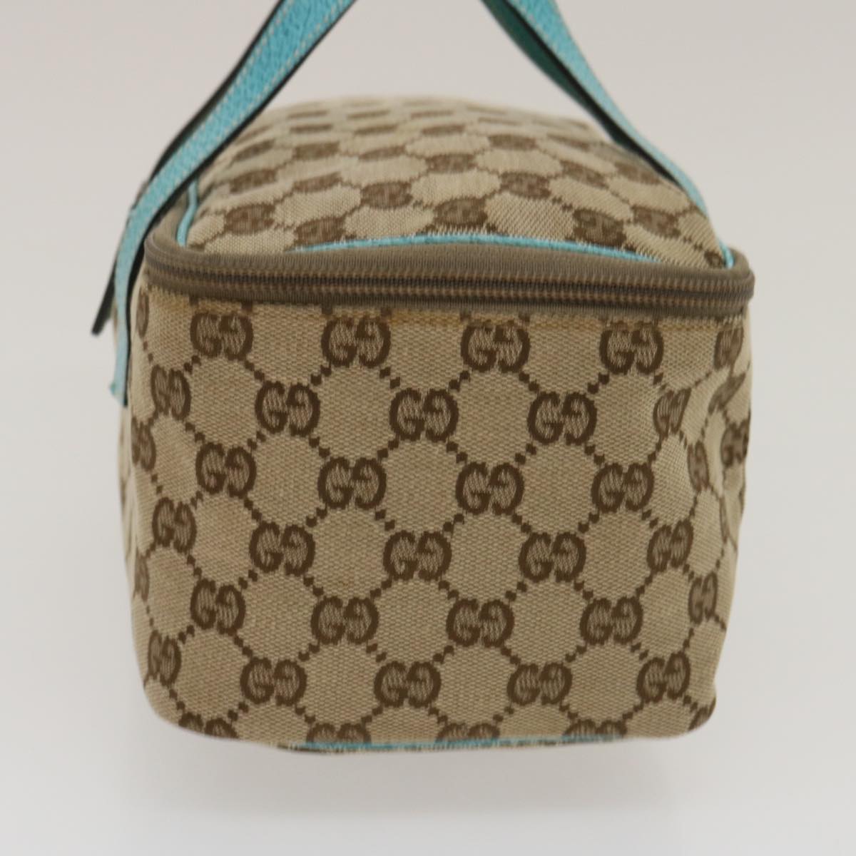 GUCCI GG Canvas Hand Bag Turquoise Blue Brown Auth ki1827