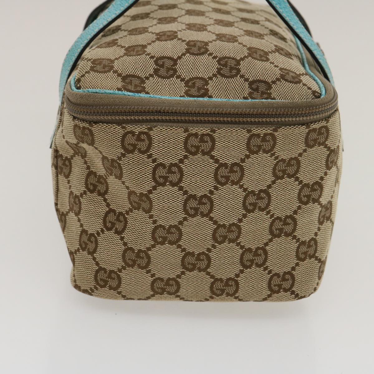 GUCCI GG Canvas Hand Bag Turquoise Blue Brown Auth ki1827