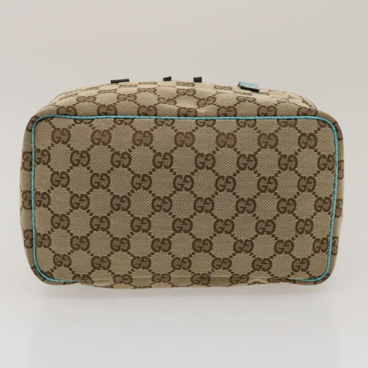 GUCCI GG Canvas Hand Bag Turquoise Blue Brown Auth ki1827