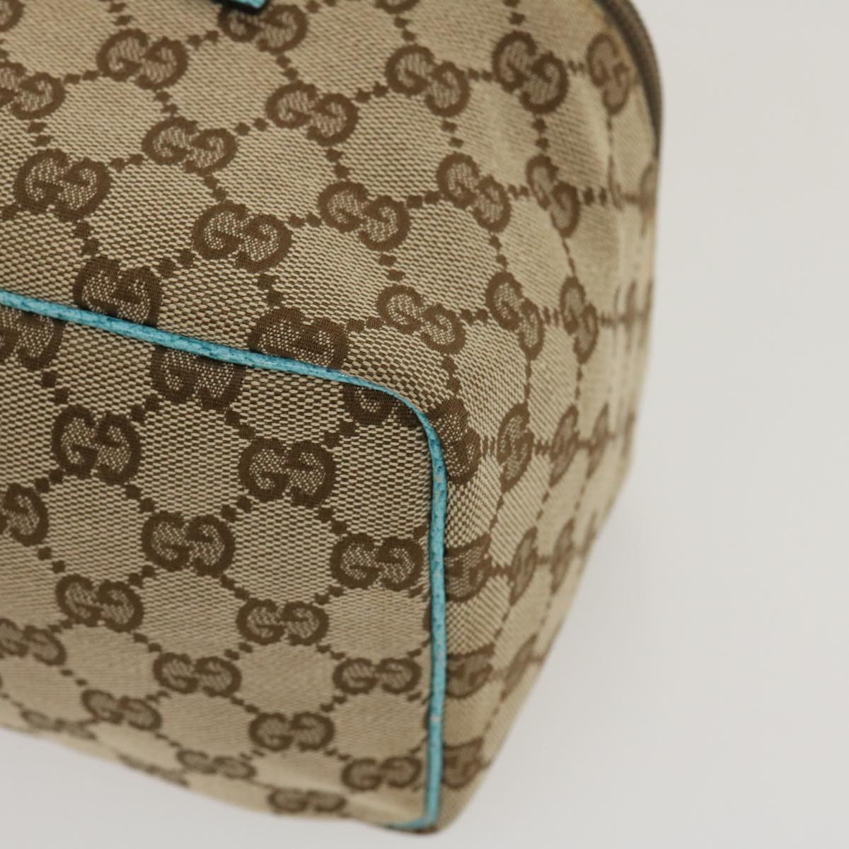 GUCCI GG Canvas Hand Bag Turquoise Blue Brown Auth ki1827