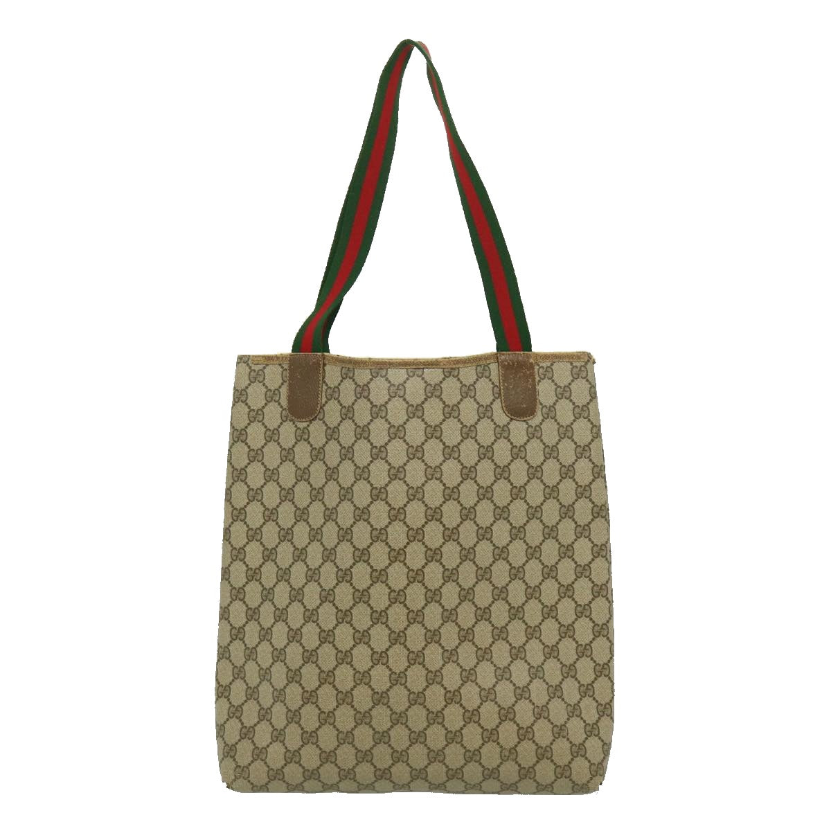 GUCCI Web Sherry Line GG Canvas Tote Bag Red Green Brown Auth ki1846