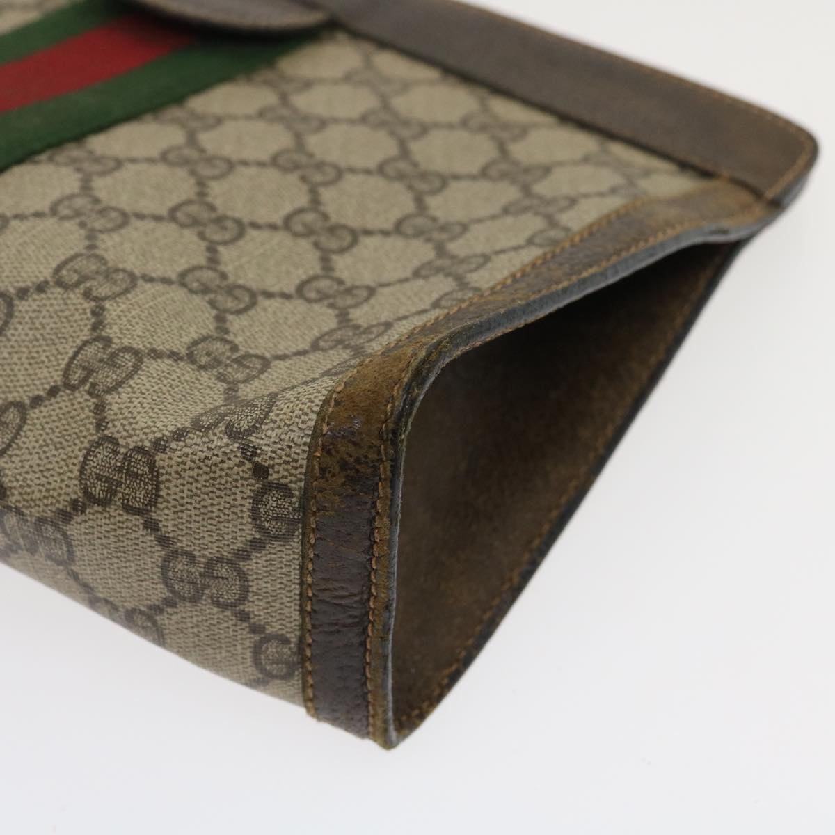 GUCCI Web Sherry Line GG Canvas Clutch Bag Beige Red Green Auth ki1942