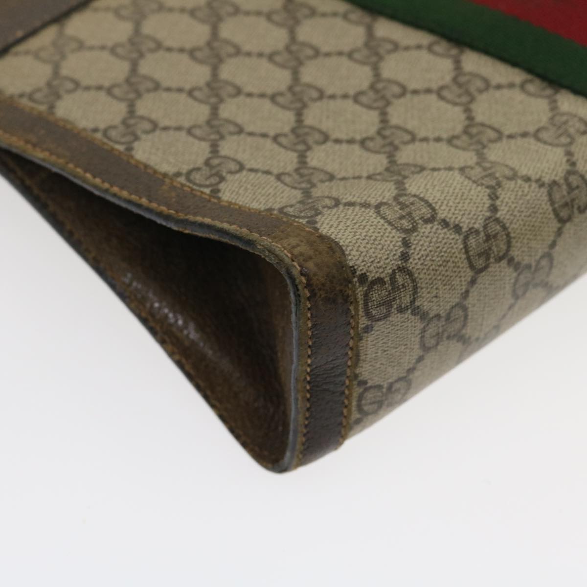 GUCCI Web Sherry Line GG Canvas Clutch Bag Beige Red Green Auth ki1942