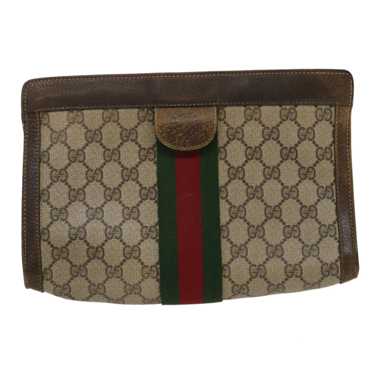 GUCCI Web Sherry Line GG Canvas Clutch Bag Beige Red Green Auth ki1942