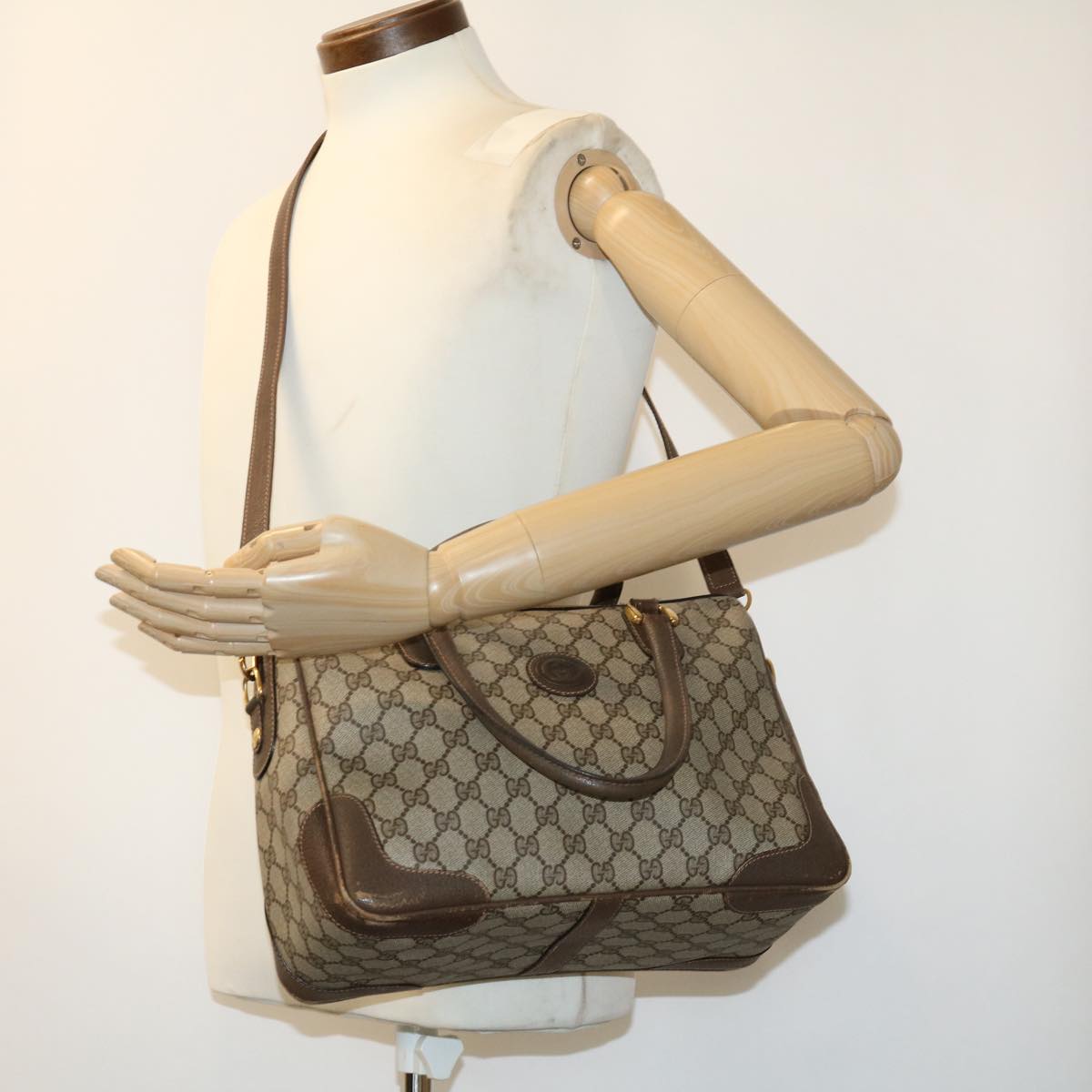 GUCCI GG Canvas Hand Bag 2way Beige 002.122.0033 Auth ki2104