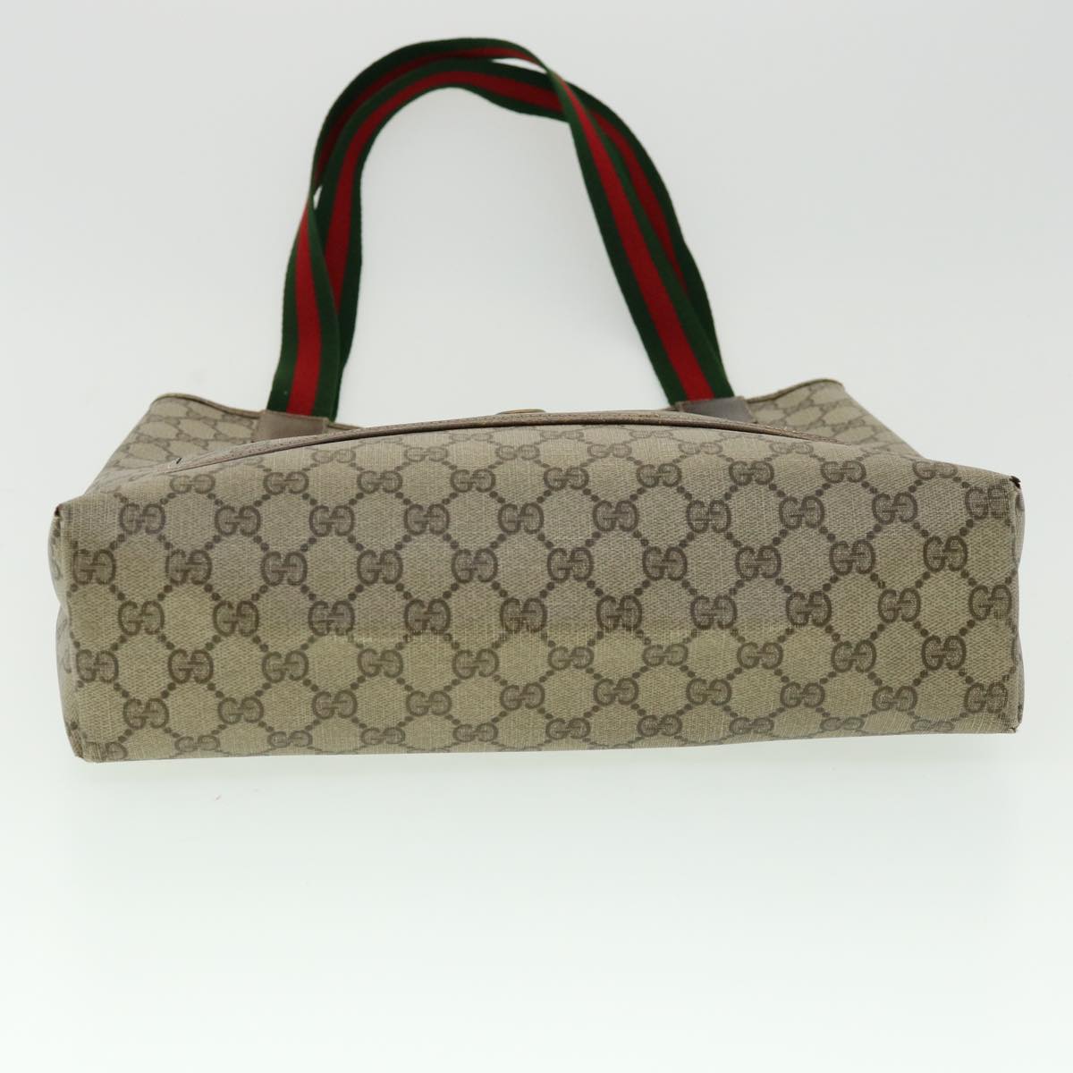 GUCCI Web Sherry Line GG Canvas Tote Bag PVC Leather Beige Green Red Auth ki2105