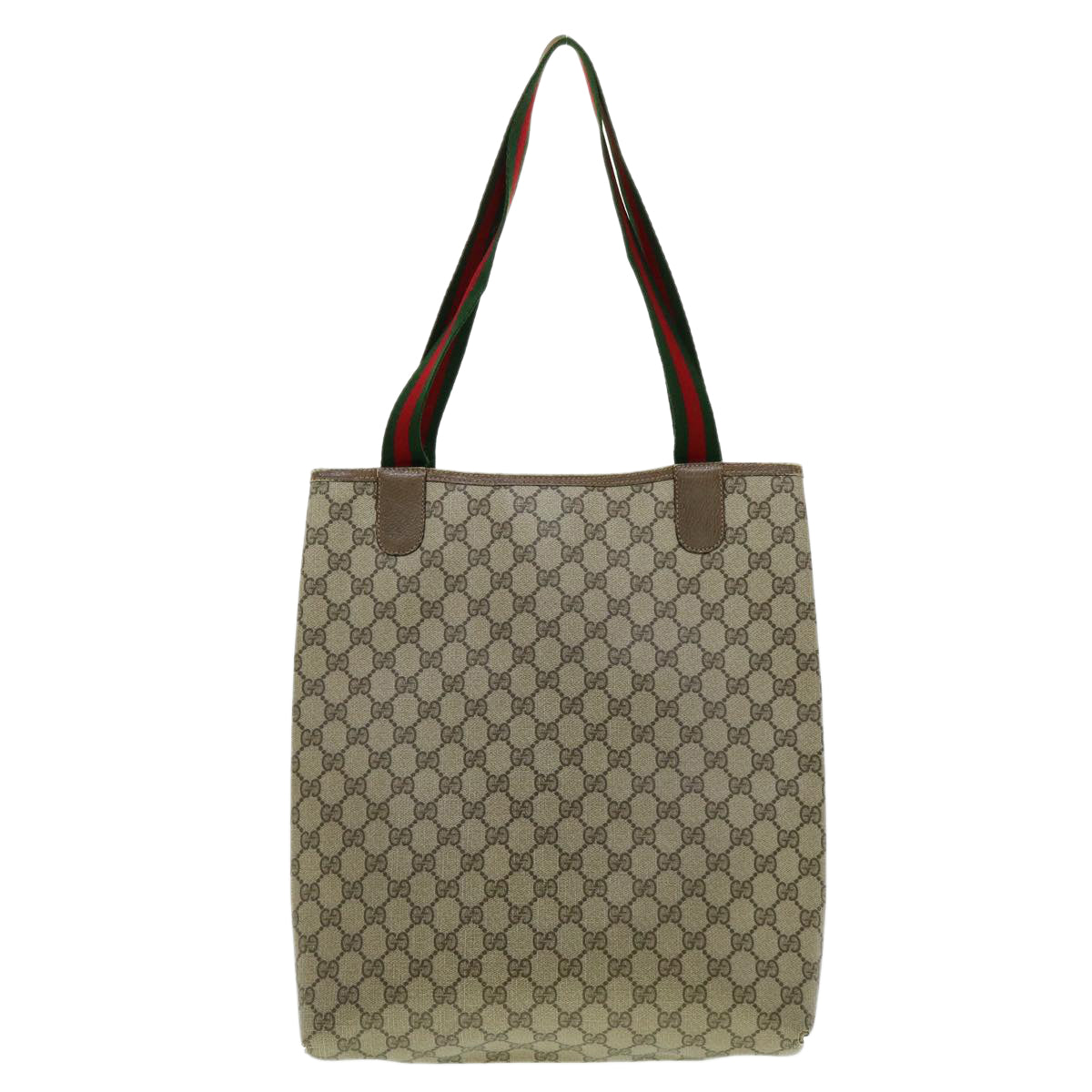 GUCCI Web Sherry Line GG Canvas Tote Bag PVC Leather Beige Green Red Auth ki2105 - 0