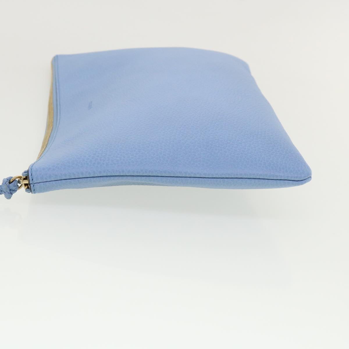 GUCCI Bamboo Fringe Clutch Bag Leather Light Blue Auth ki2160