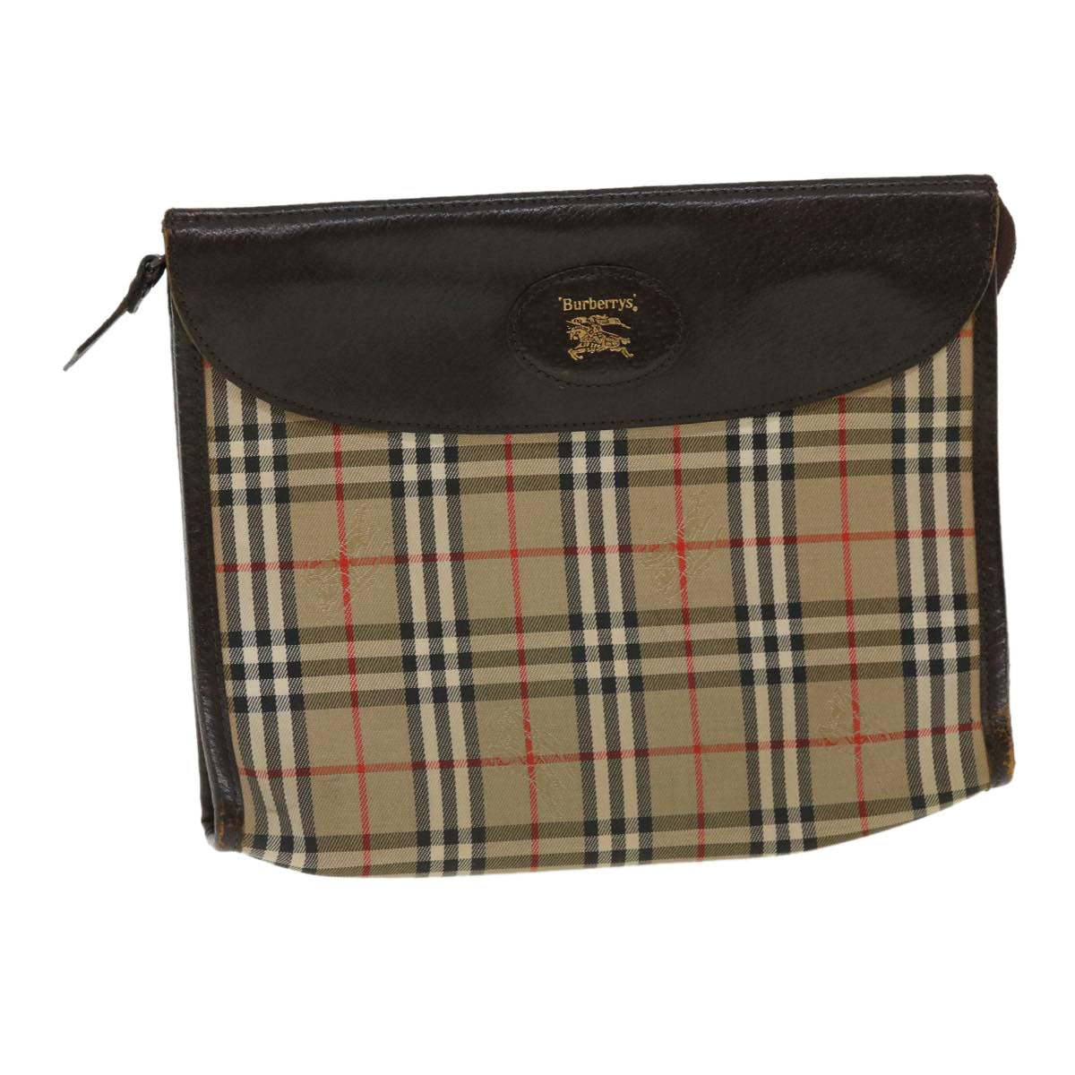 Burberrys Nova Check Clutch Bag Canvas Leather Beige Auth ki2262