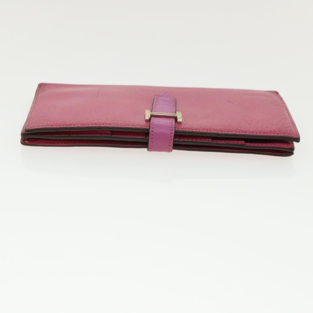 HERMES Bearn Souffle Wallet Leather Pink Auth ki2358