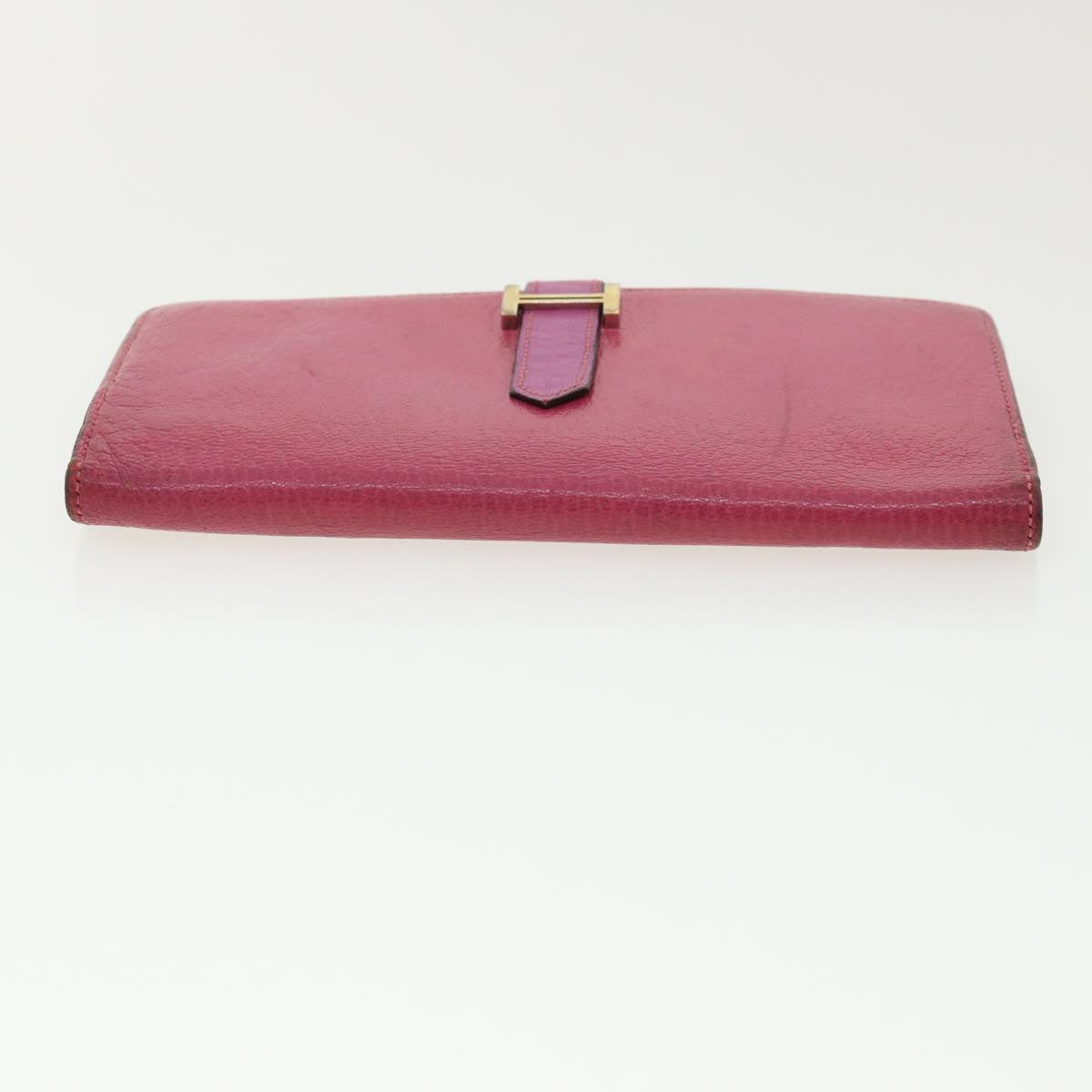 HERMES Bearn Souffle Wallet Leather Pink Auth ki2358
