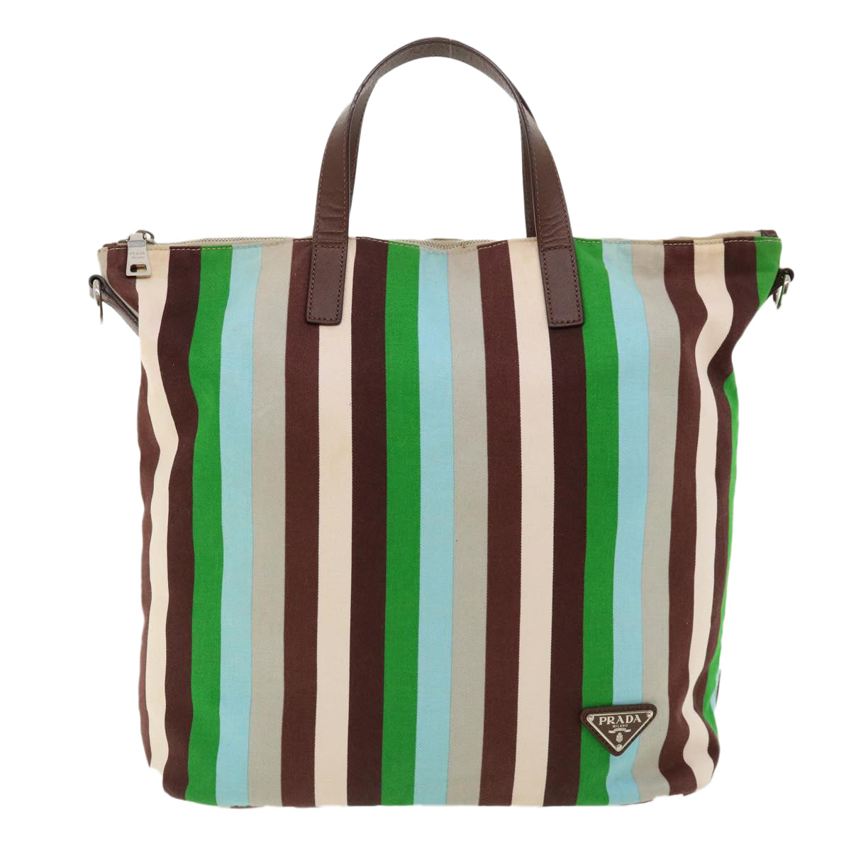 PRADA Hand Bag Canvas Leather Multicolor Auth ki2463