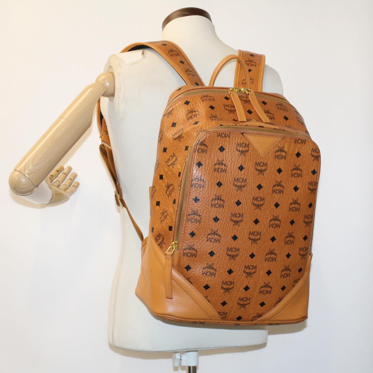 MCM Logogram Backpack PVC Leather Brown Auth ki2560