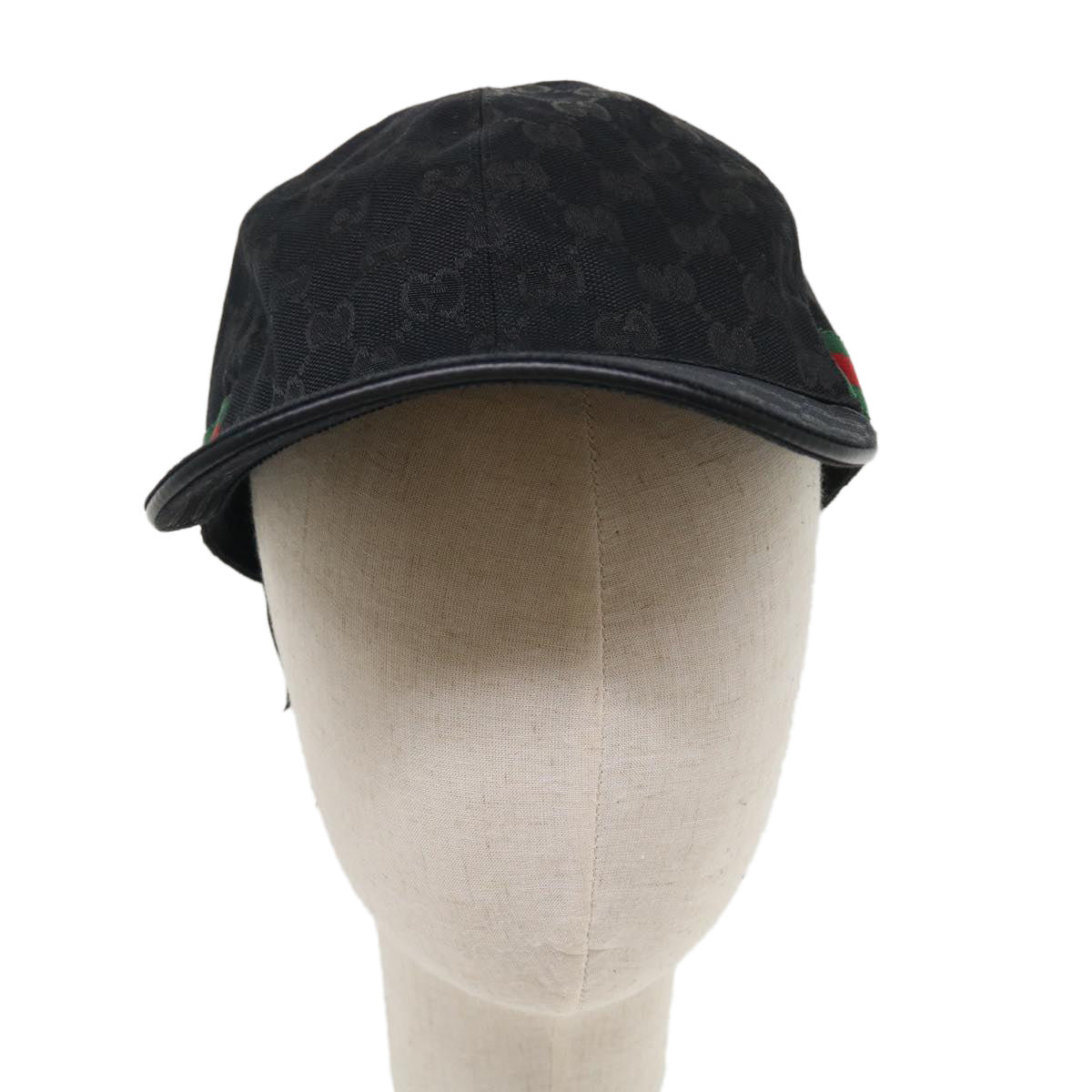 GUCCI GG Canvas Web Sherry Line Cap XL Black Red Green 200035 Auth ki2685