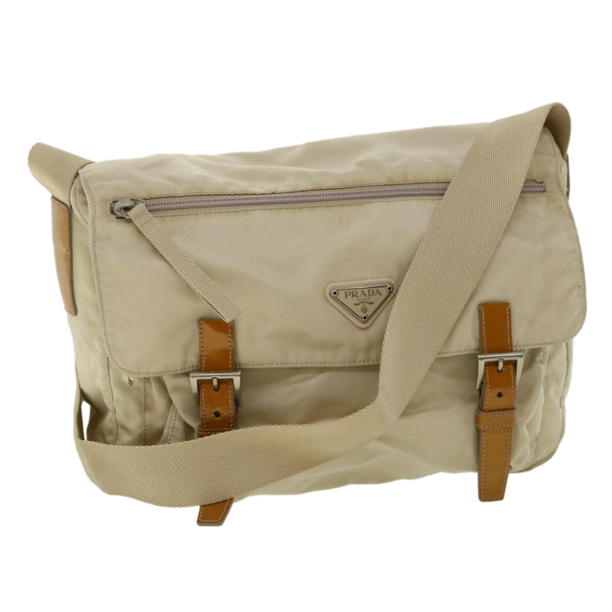 PRADA Shoulder Bag Nylon Cream Auth ki2717