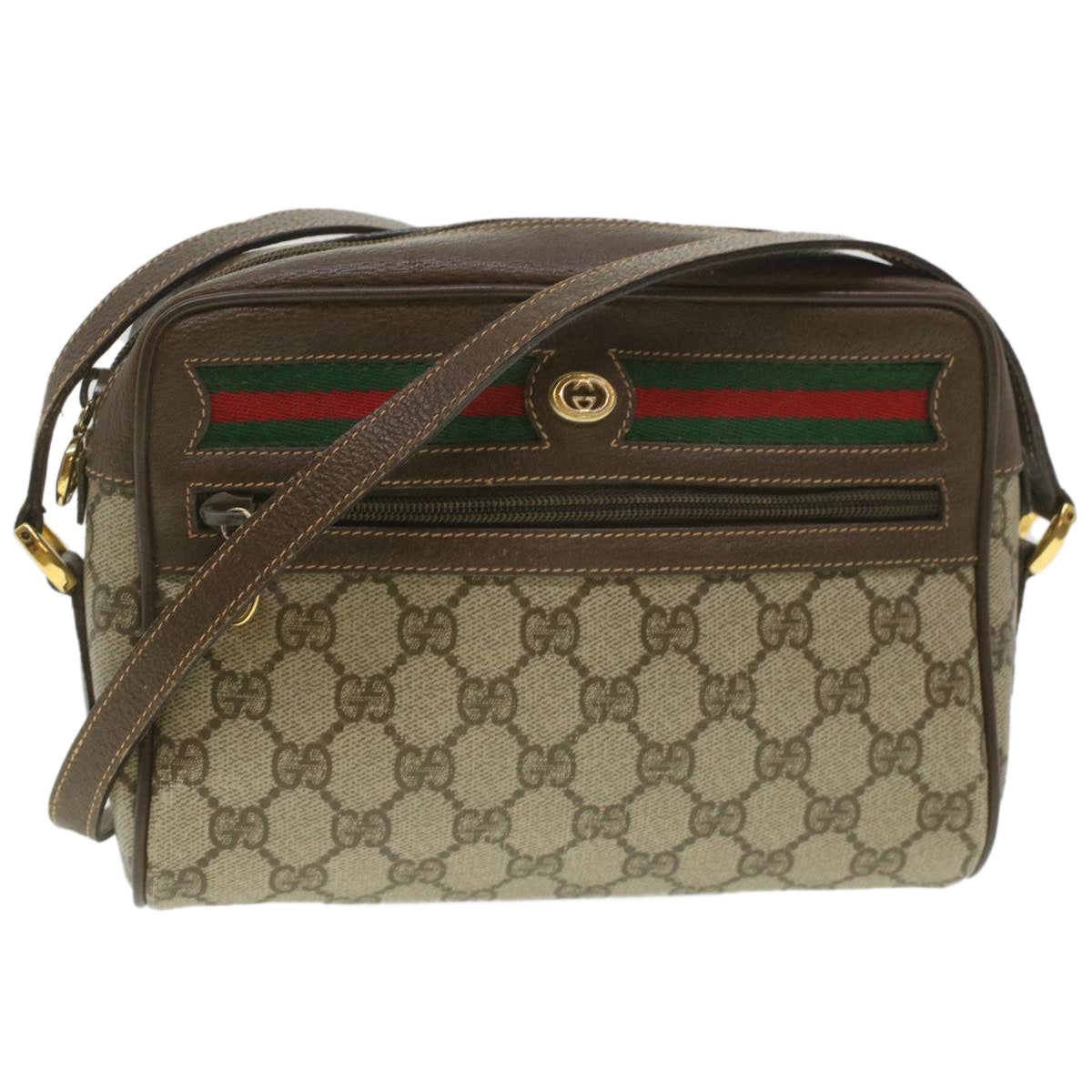 GUCCI GG Canvas Web Sherry Line Shoulder Bag Beige Red 119.02.087 Auth ki2741