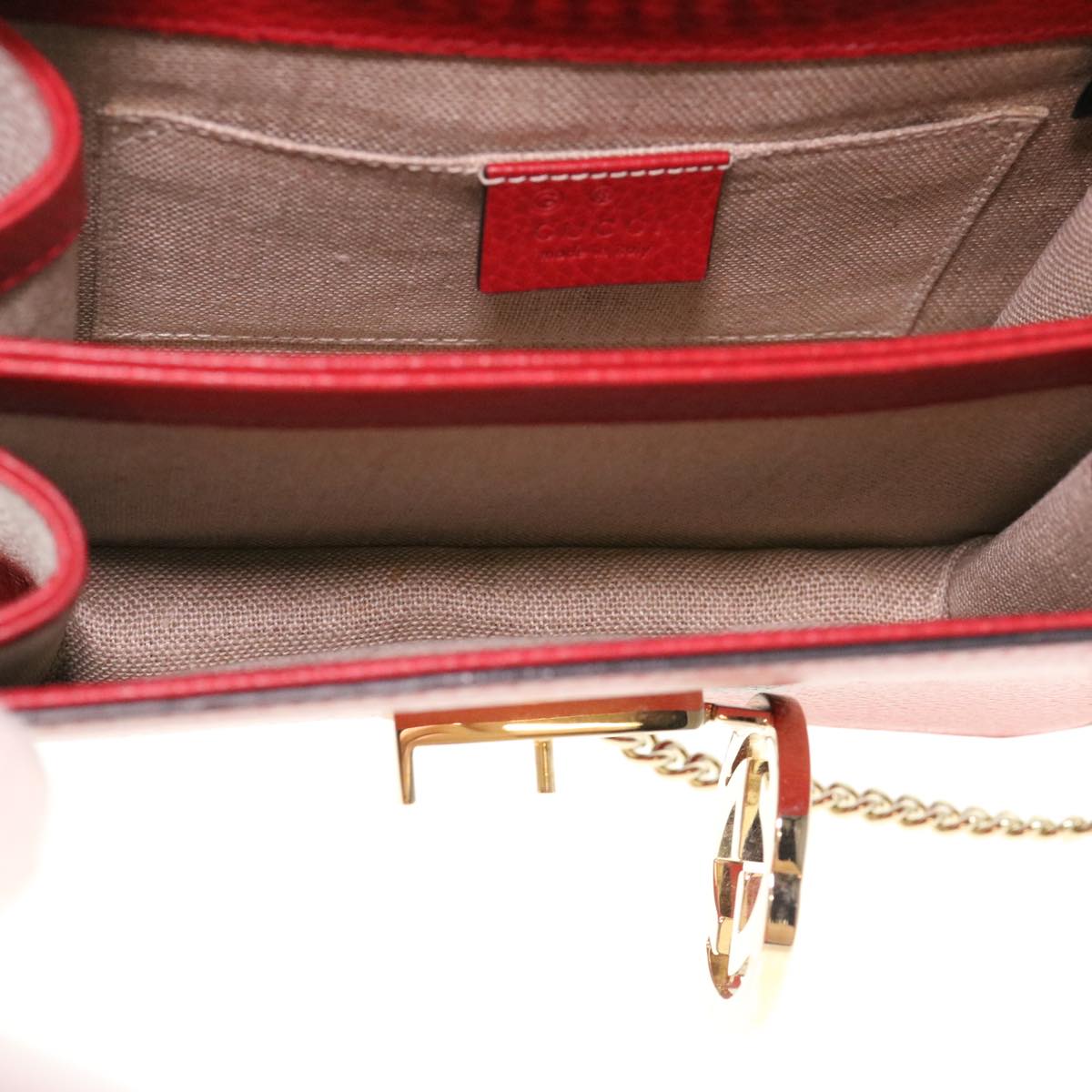 GUCCI Chain Interlocking Shoulder Bag Leather Red 510304 Auth ki2778