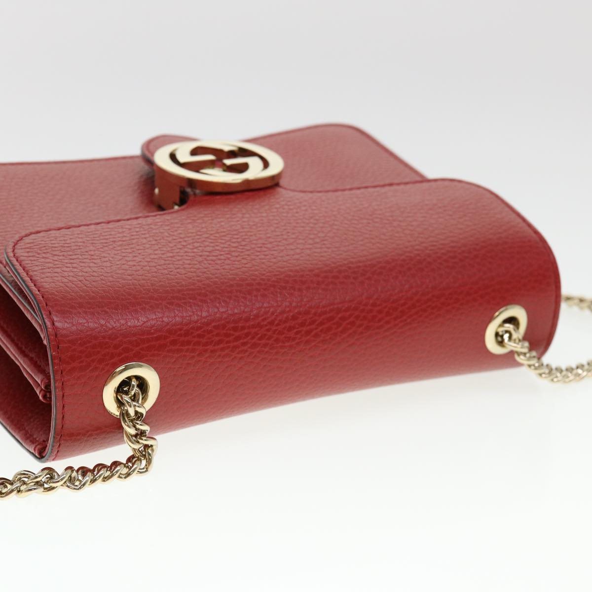 GUCCI Chain Interlocking Shoulder Bag Leather Red 510304 Auth ki2778