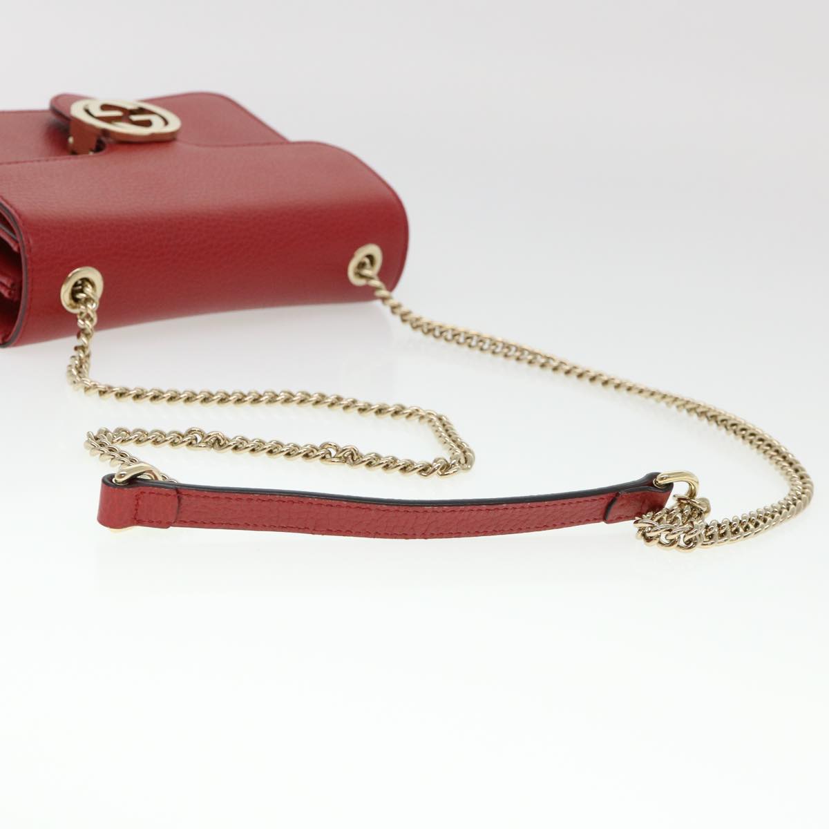 GUCCI Chain Interlocking Shoulder Bag Leather Red 510304 Auth ki2778