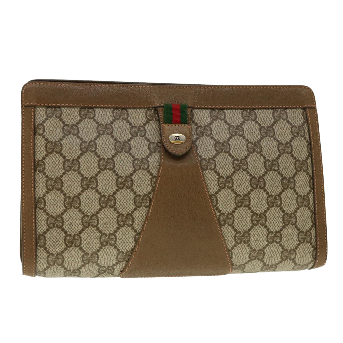 GUCCI GG Canvas Web Sherry Line Clutch Bag Beige Red Green 89.01.033 Auth ki2822