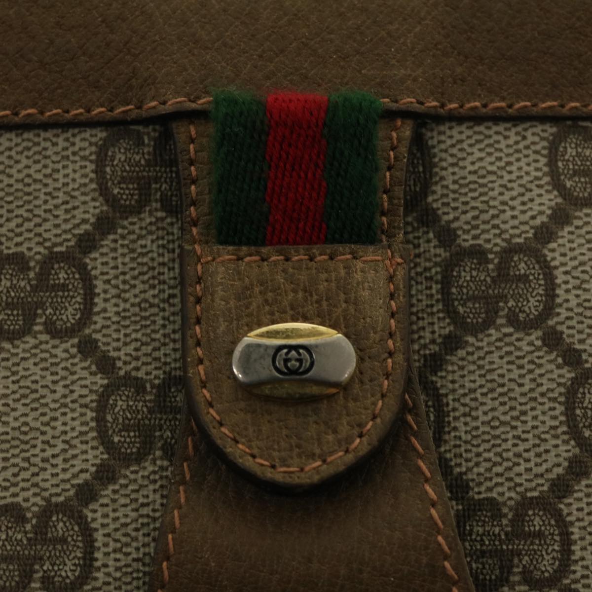 GUCCI GG Canvas Web Sherry Line Clutch Bag Beige Red Green 89.01.033 Auth ki2822