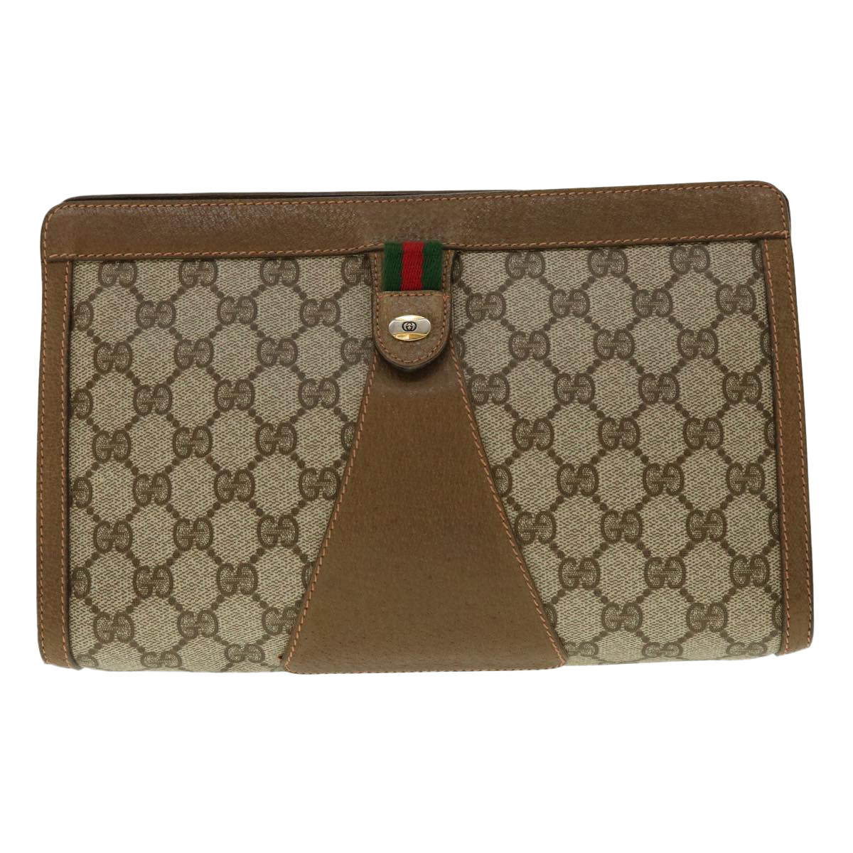 GUCCI GG Canvas Web Sherry Line Clutch Bag Beige Red Green 89.01.033 Auth ki2822