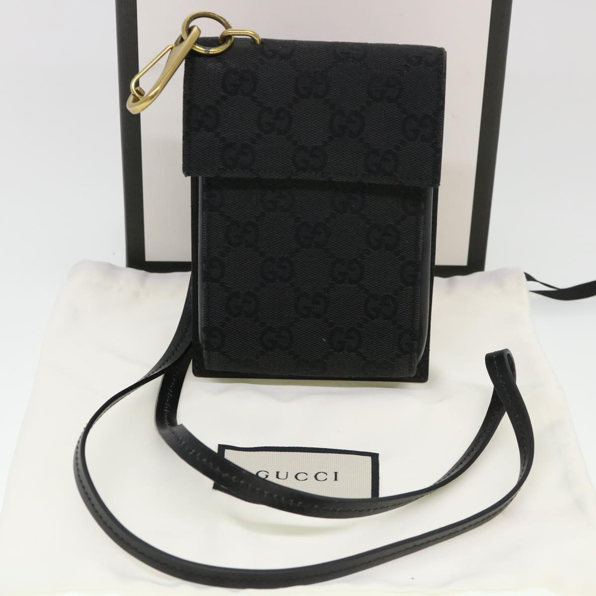 GUCCI GG Canvas Shoulder Bag Black 106692 Auth ki2839