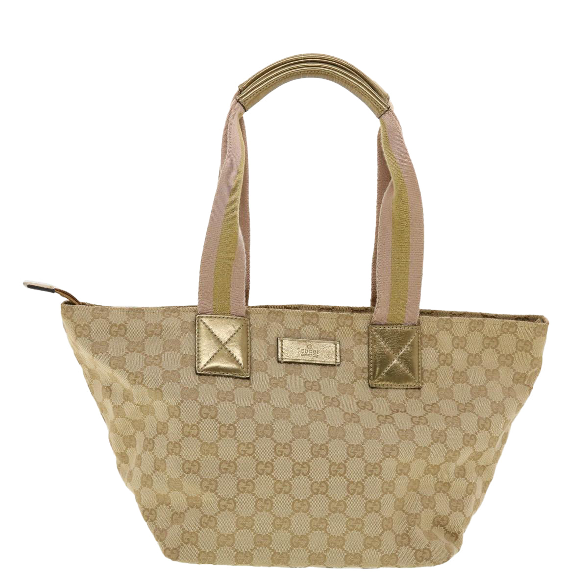 GUCCI GG Canvas Sherry Line Tote Bag Gold Pink 131230 Auth ki2872