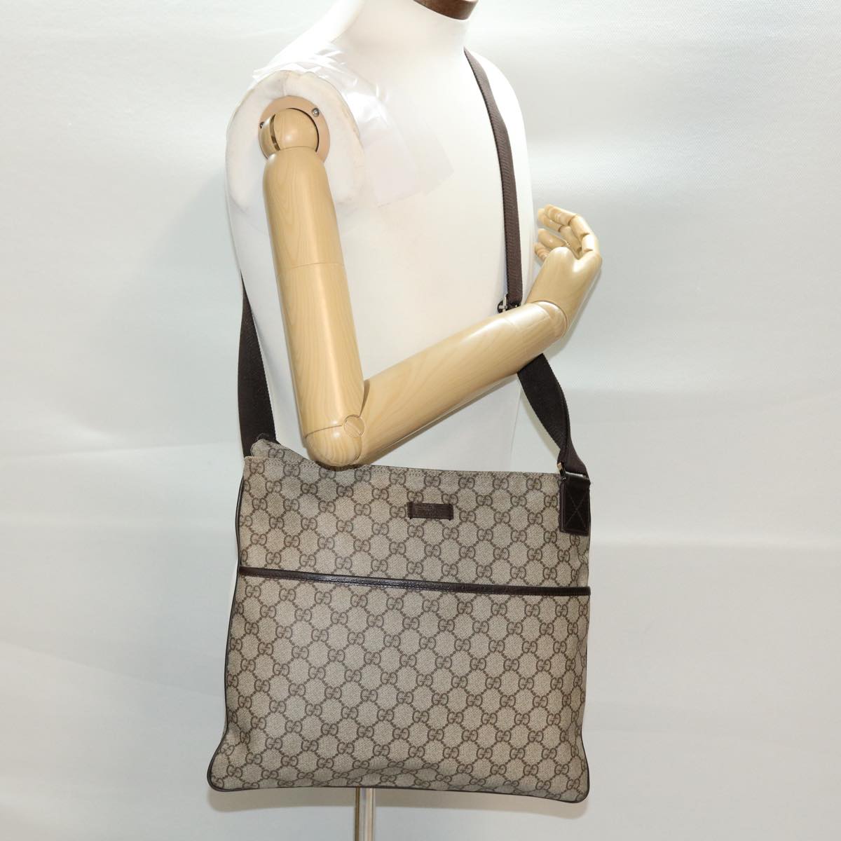 GUCCI GG Canvas Shoulder Bag PVC Leather Beige 141198 Auth ki2884