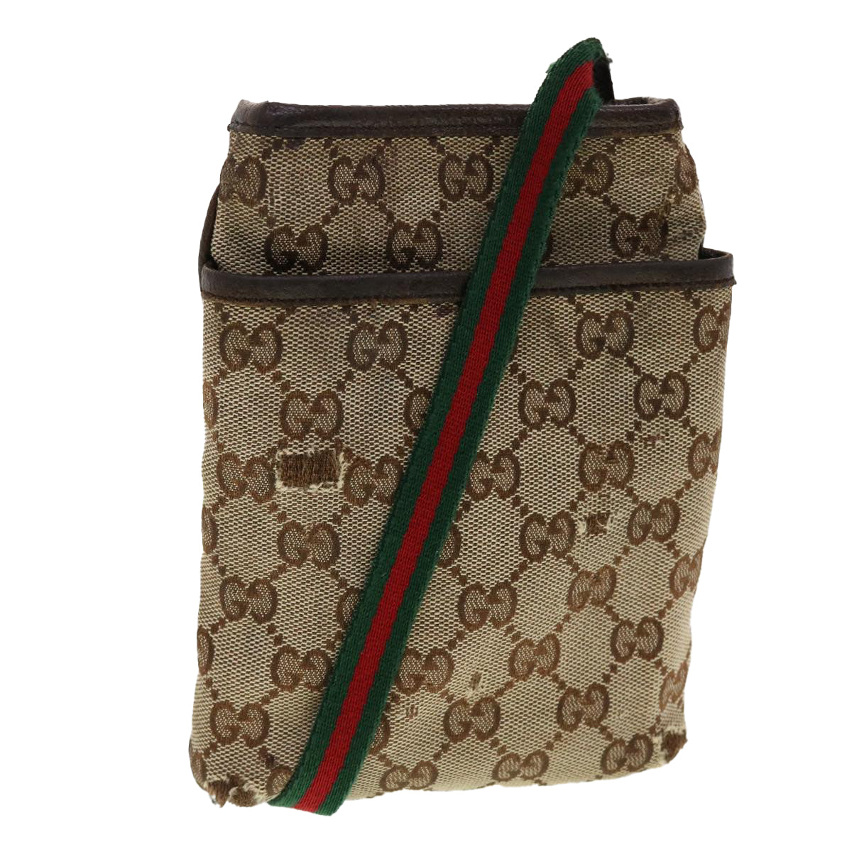 GUCCI GG Canvas Web Sherry Line Shoulder Bag Beige Green Red 141863 Auth ki2891