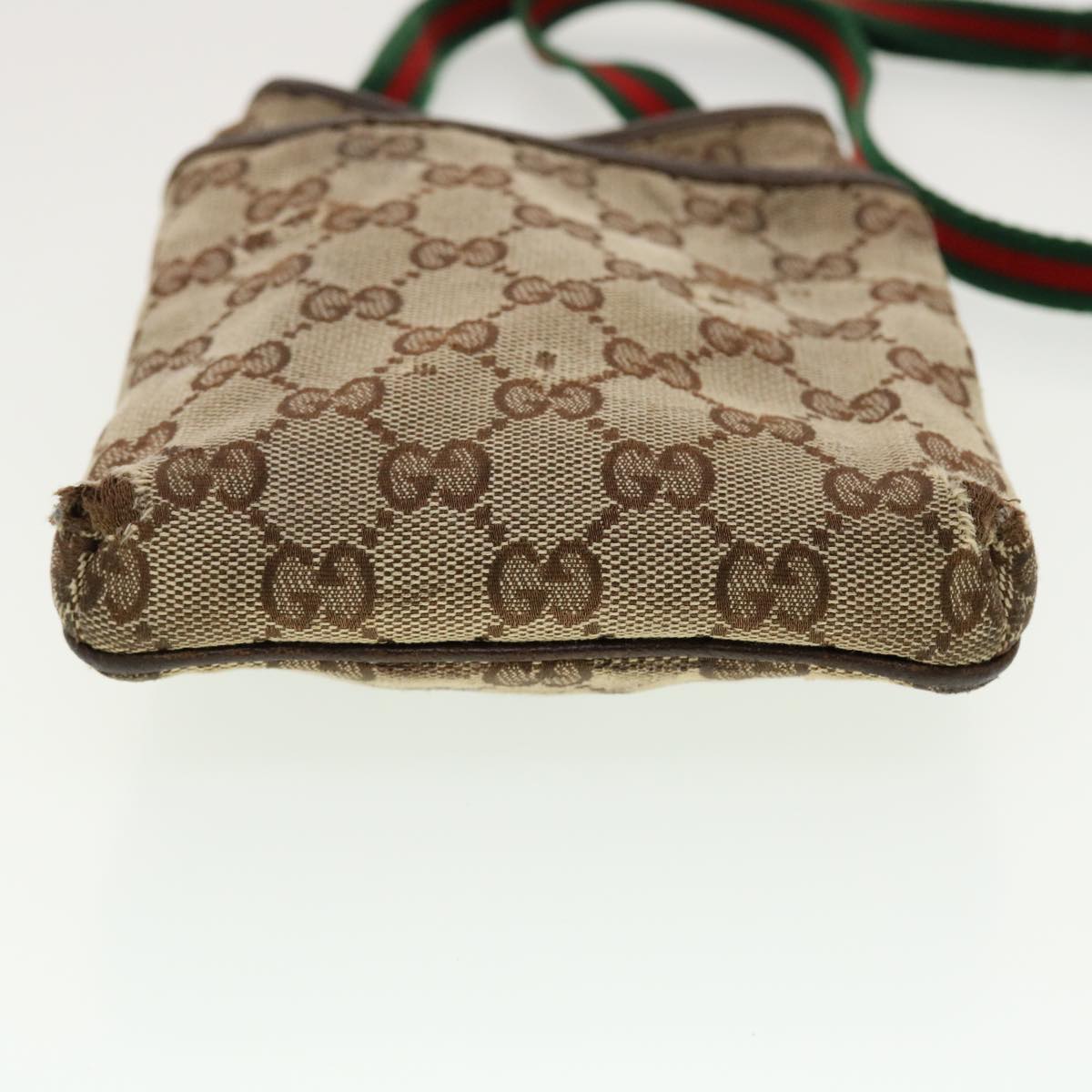 GUCCI GG Canvas Web Sherry Line Shoulder Bag Beige Green Red 141863 Auth ki2891