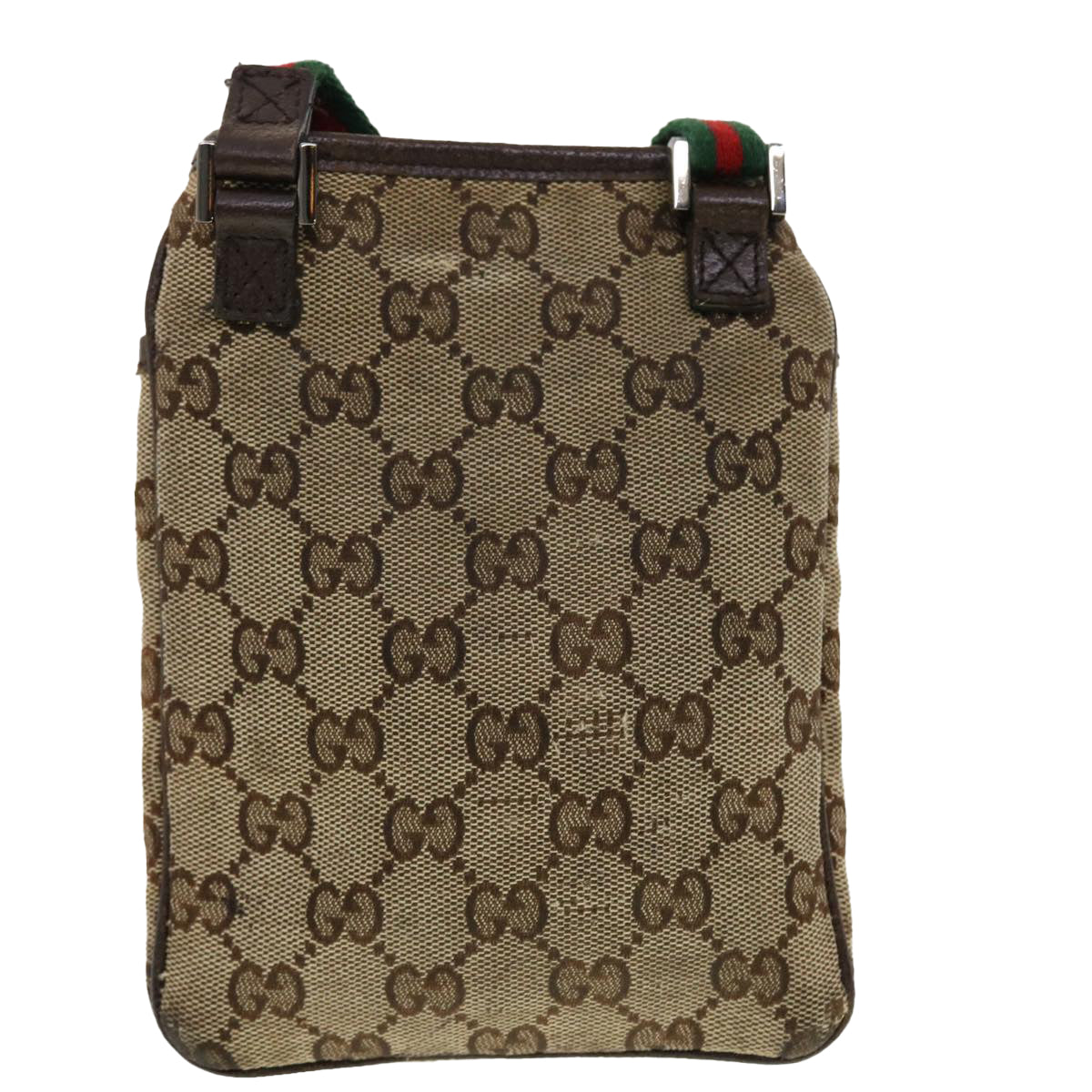 GUCCI GG Canvas Web Sherry Line Shoulder Bag Beige Green Red 141863 Auth ki2891