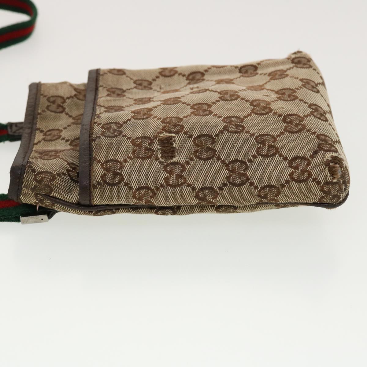 GUCCI GG Canvas Web Sherry Line Shoulder Bag Beige Green Red 141863 Auth ki2891