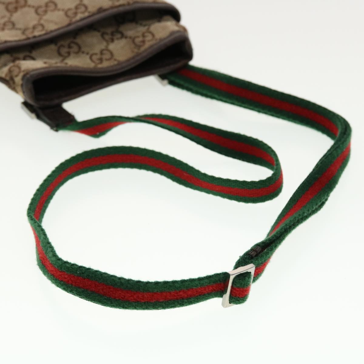 GUCCI GG Canvas Web Sherry Line Shoulder Bag Beige Green Red 141863 Auth ki2891