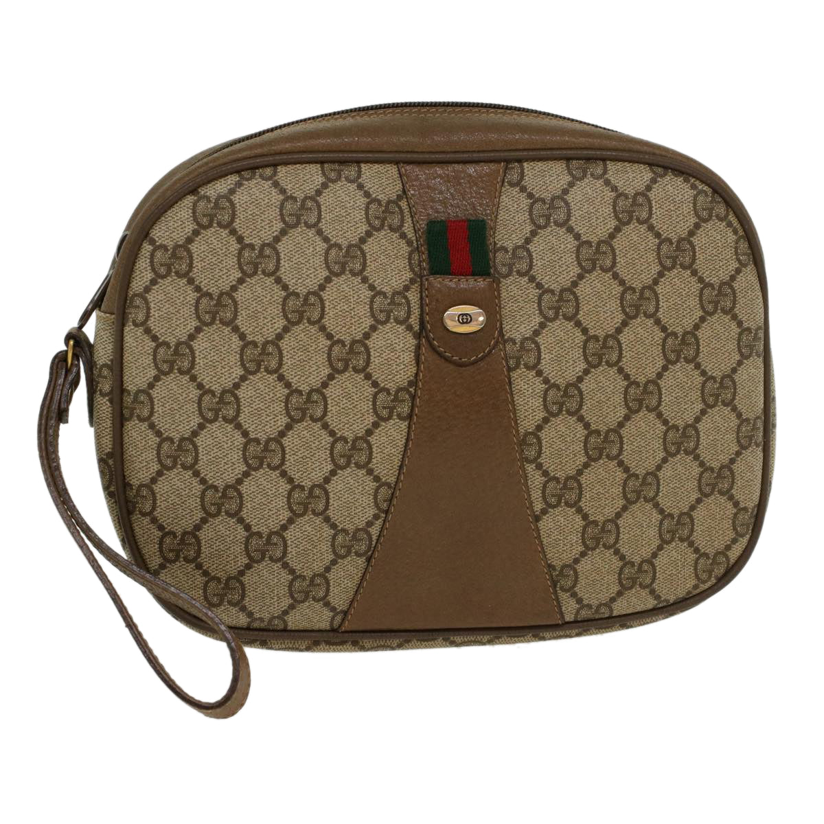 GUCCI GG Canvas Web Sherry Line Clutch Bag Beige Red Green 8901034 Auth ki2937