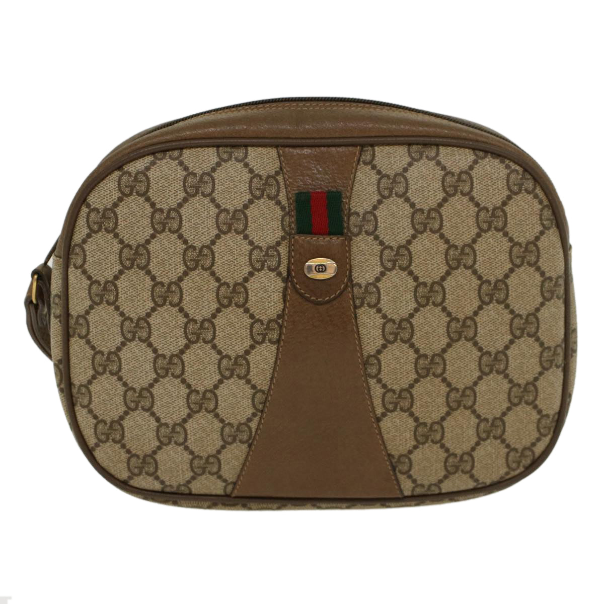 GUCCI GG Canvas Web Sherry Line Clutch Bag Beige Red Green 8901034 Auth ki2937