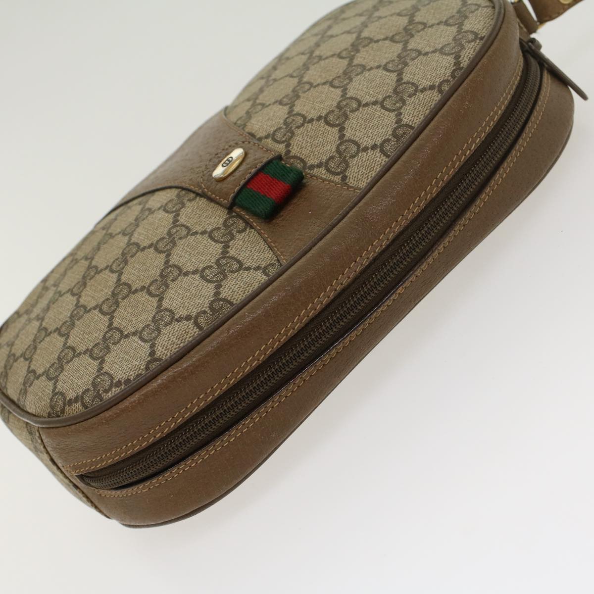 GUCCI GG Canvas Web Sherry Line Clutch Bag Beige Red Green 8901034 Auth ki2937