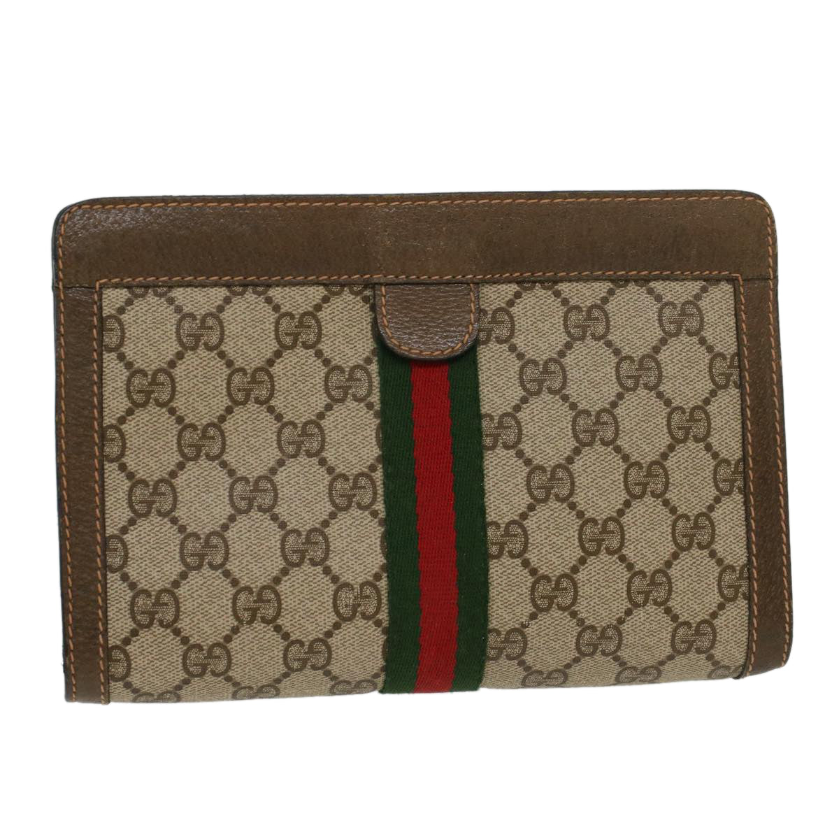 GUCCI GG Canvas Web Sherry Line Clutch Bag Beige Red Green 8901001 Auth ki2945