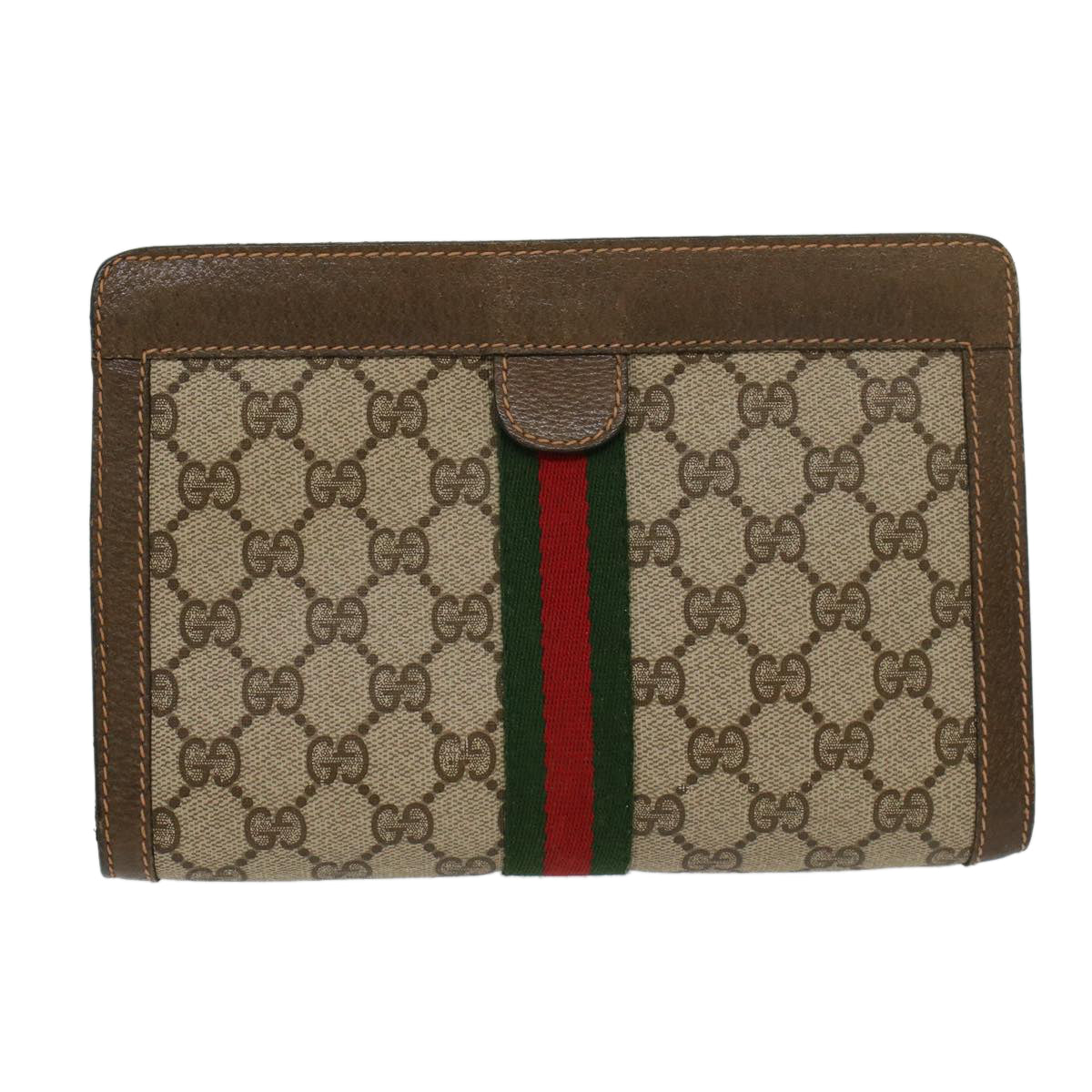 GUCCI GG Canvas Web Sherry Line Clutch Bag Beige Red Green 8901001 Auth ki2945