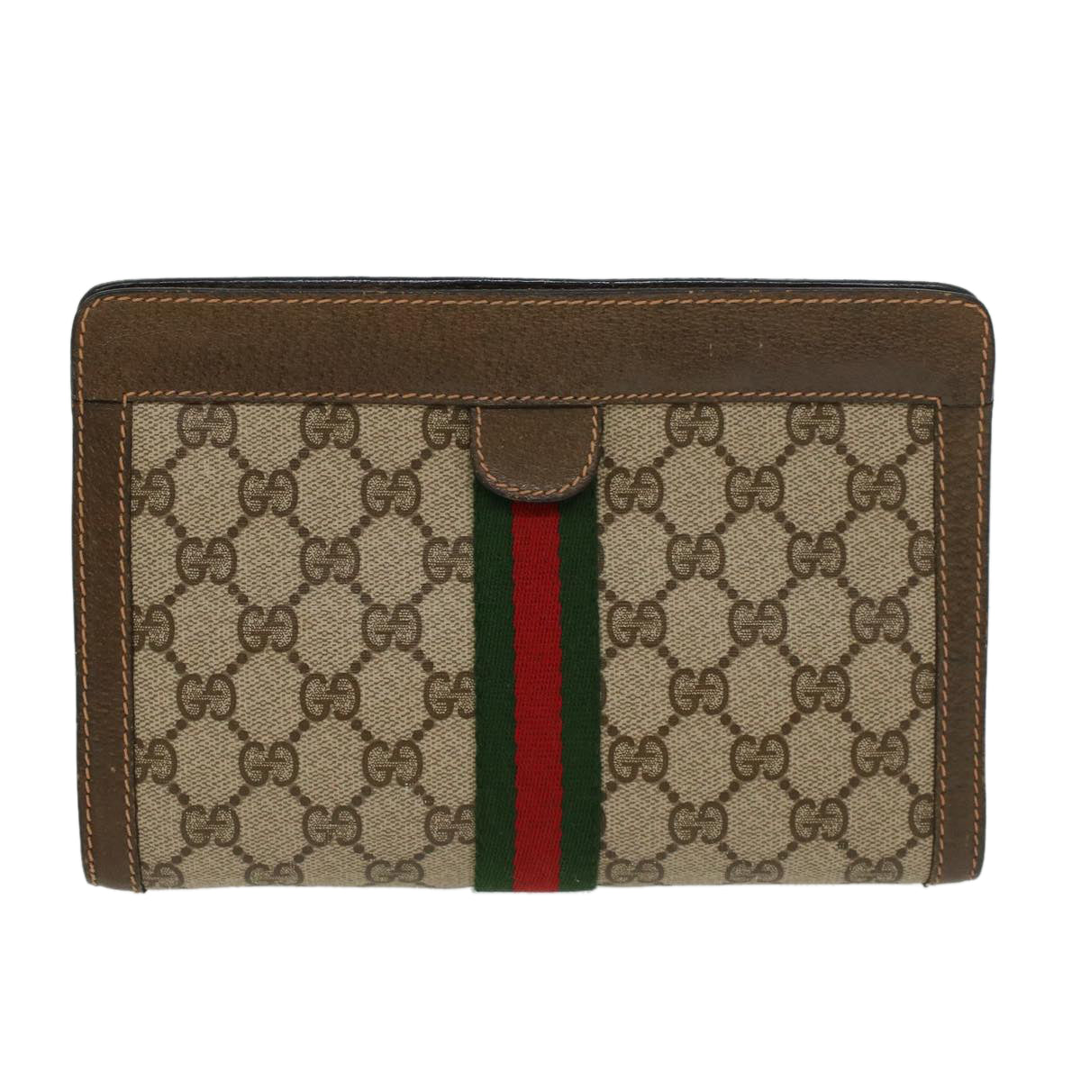 GUCCI GG Canvas Web Sherry Line Clutch Bag Beige Red Green 8901001 Auth ki2945 - 0