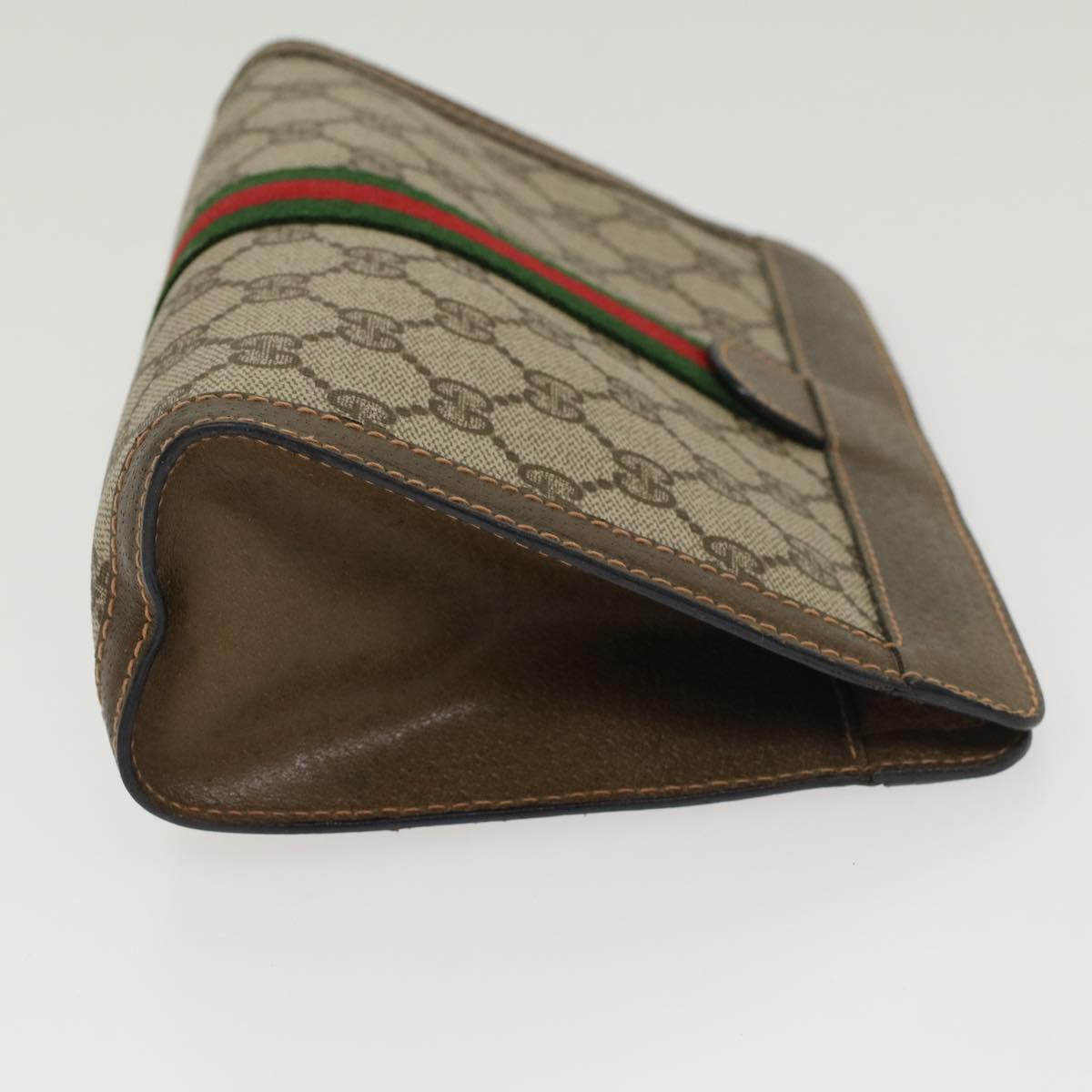 GUCCI GG Canvas Web Sherry Line Clutch Bag Beige Red Green 8901001 Auth ki2945