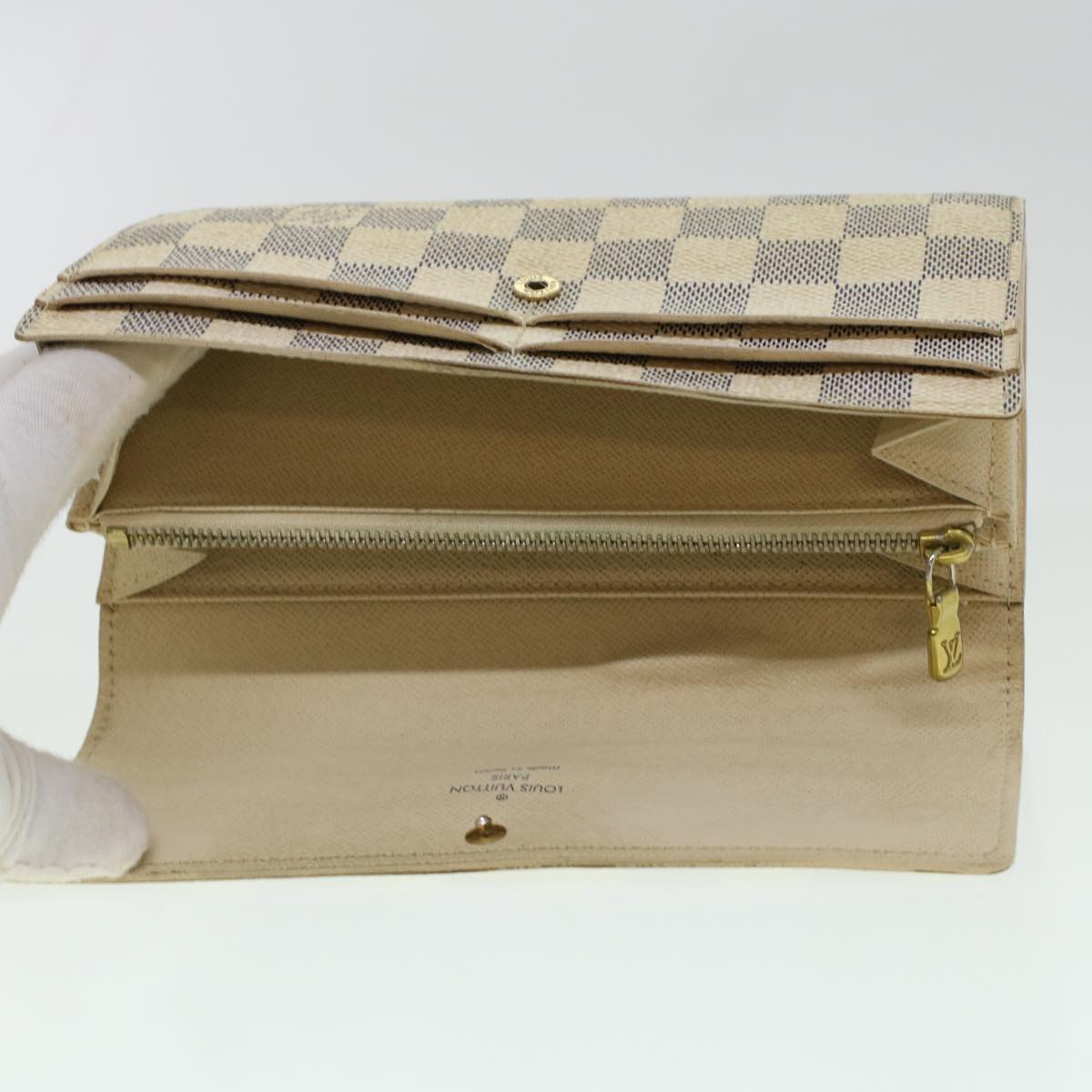 LOUIS VUITTON Damier Azur Portefeuille Sarah Long Wallet N63208 LV Auth ki2985