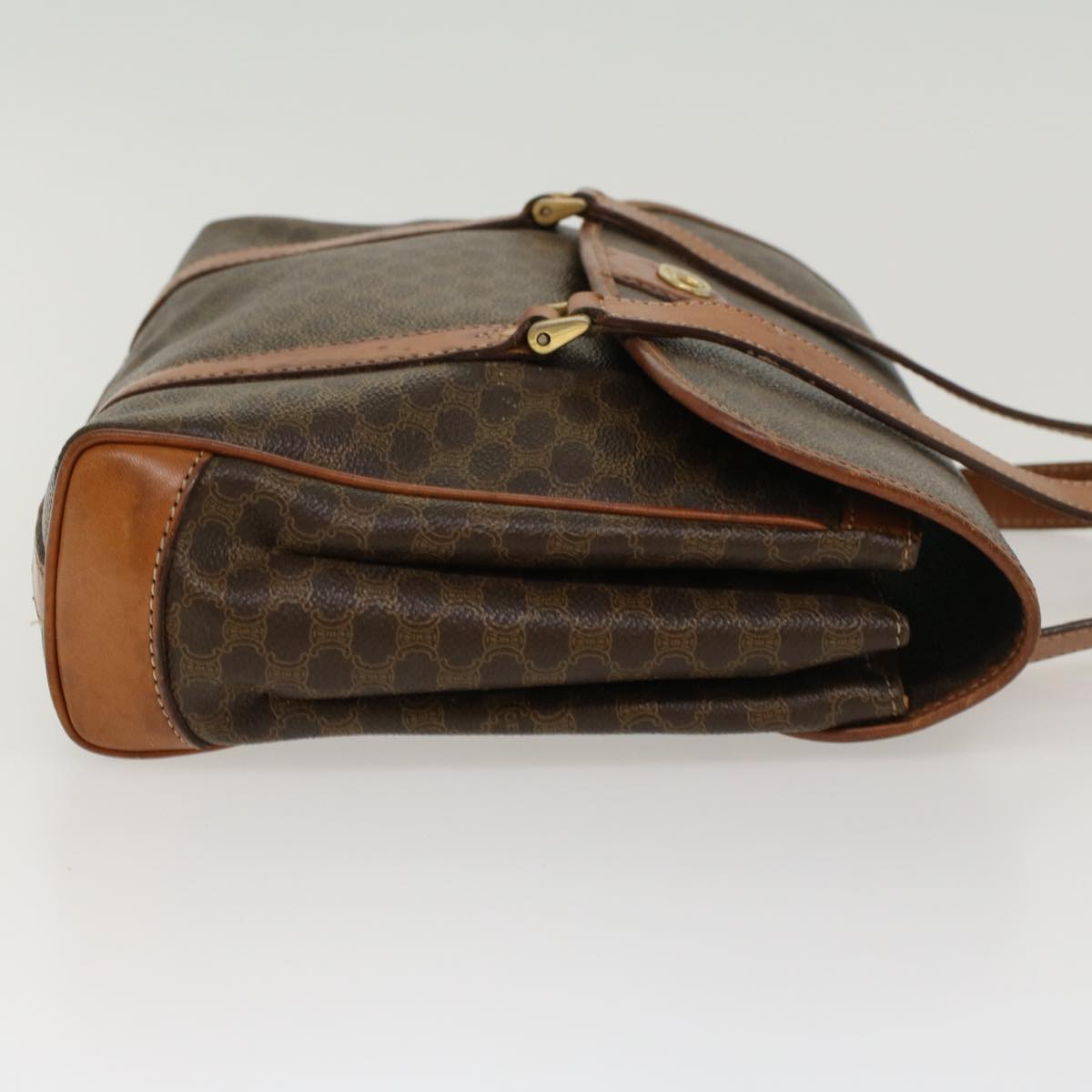 CELINE Macadam Canvas Hand Bag PVC Leather Brown Auth ki2991