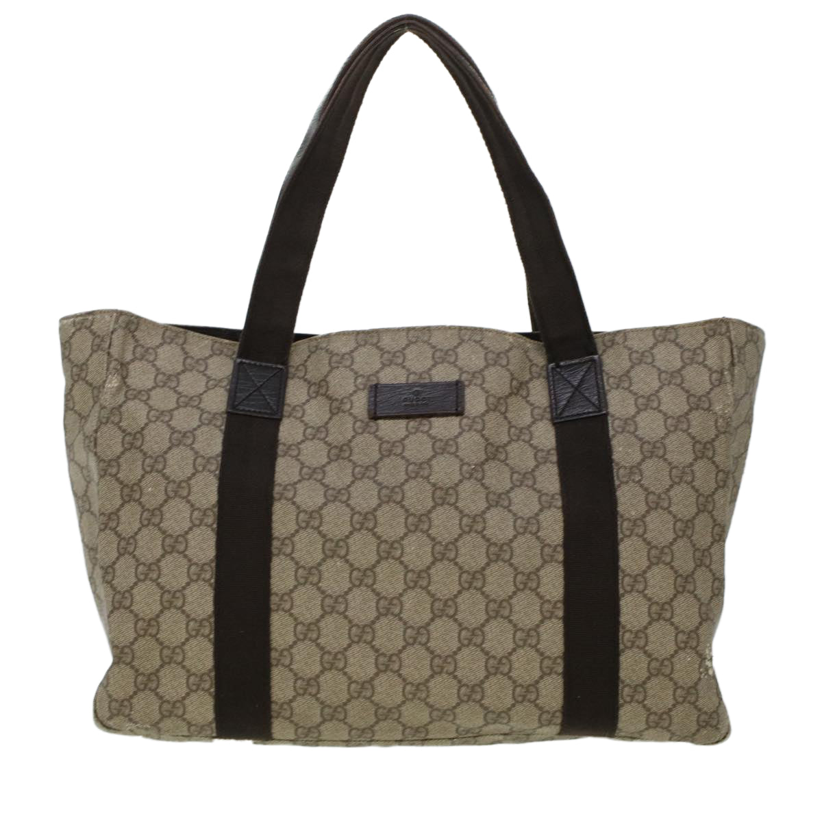 GUCCI GG Canvas Tote Bag PVC Leather Beige 141624 Auth ki3005