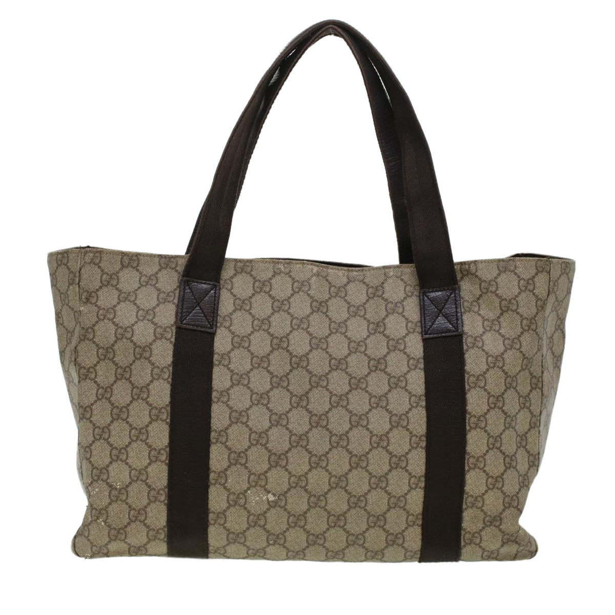 GUCCI GG Canvas Tote Bag PVC Leather Beige 141624 Auth ki3005