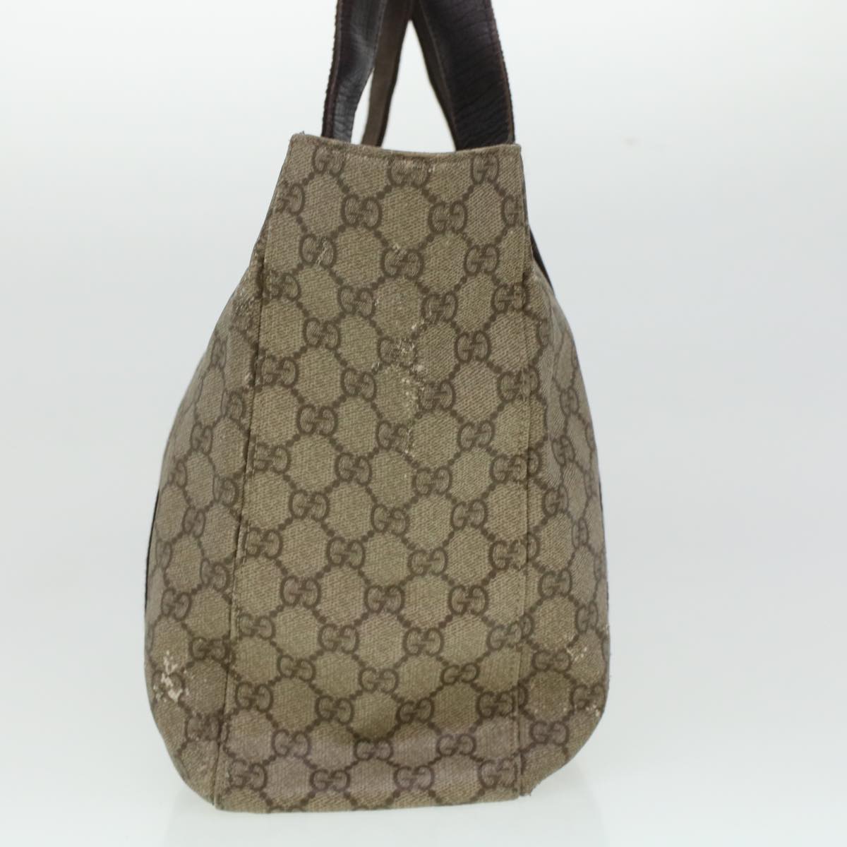 GUCCI GG Canvas Tote Bag PVC Leather Beige 141624 Auth ki3005