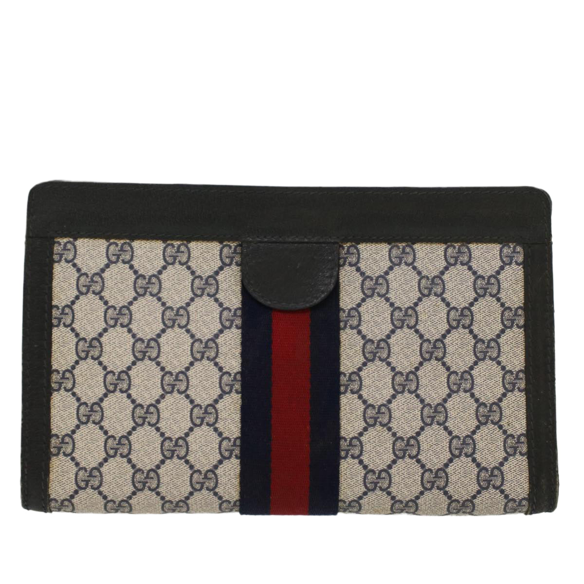 GUCCI GG Canvas Sherry Line Clutch Bag Gray Red Navy 64.014.2125.28 Auth ki3048 - 0