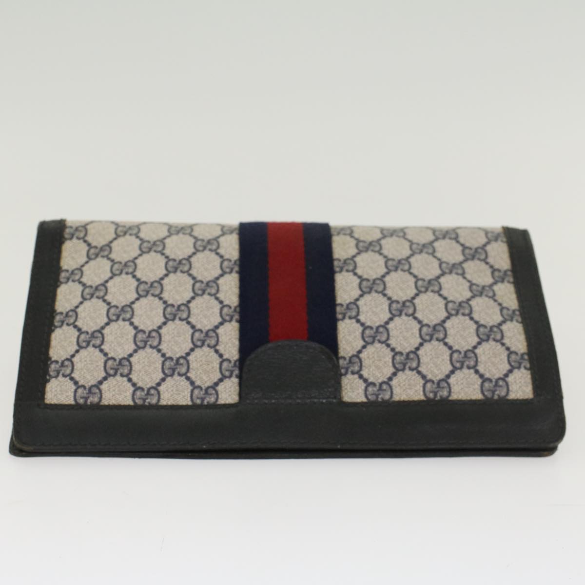 GUCCI GG Canvas Sherry Line Clutch Bag Gray Red Navy 64.014.2125.28 Auth ki3048